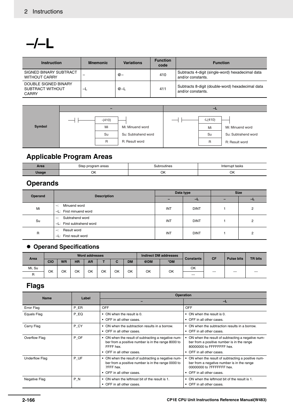 Applicable program areas operands, Flags, 2 instructions | Operand specifications | Omron SYSMAC CP CP1E-N@@D@-@ User Manual | Page 202 / 467