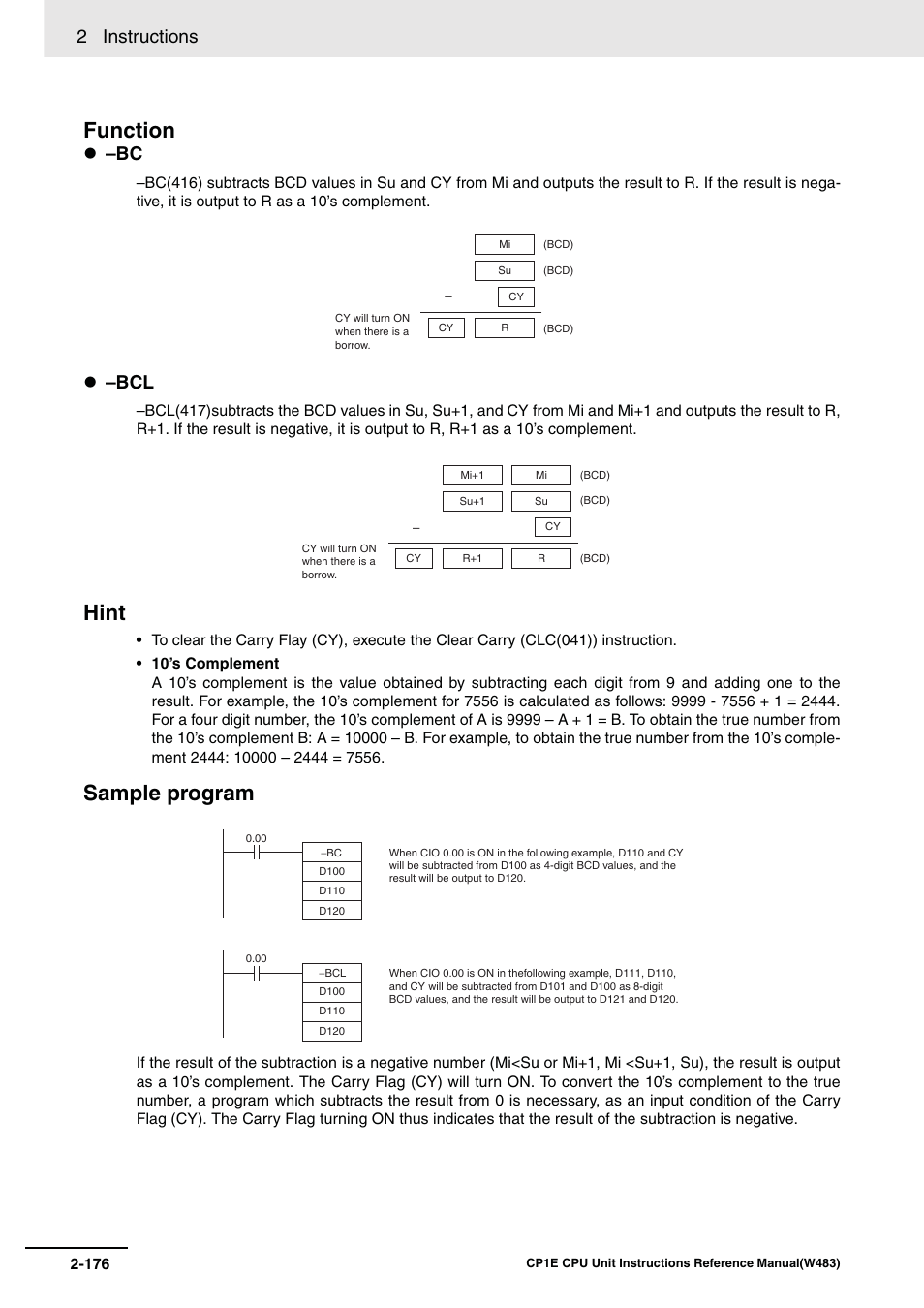 Function, Hint, Sample program | 2 instructions | Omron SYSMAC CP CP1E-N@@D@-@ User Manual | Page 212 / 467