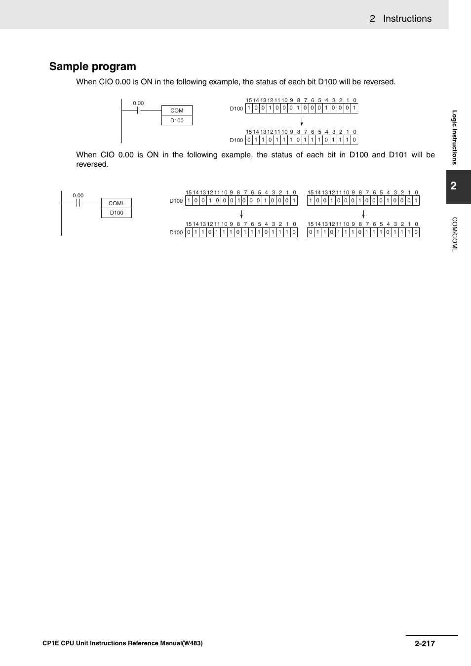 Sample program, 2 instructions | Omron SYSMAC CP CP1E-N@@D@-@ User Manual | Page 253 / 467