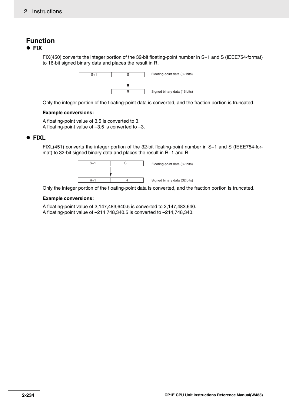 Function, 2 instructions, Fixl | Omron SYSMAC CP CP1E-N@@D@-@ User Manual | Page 270 / 467