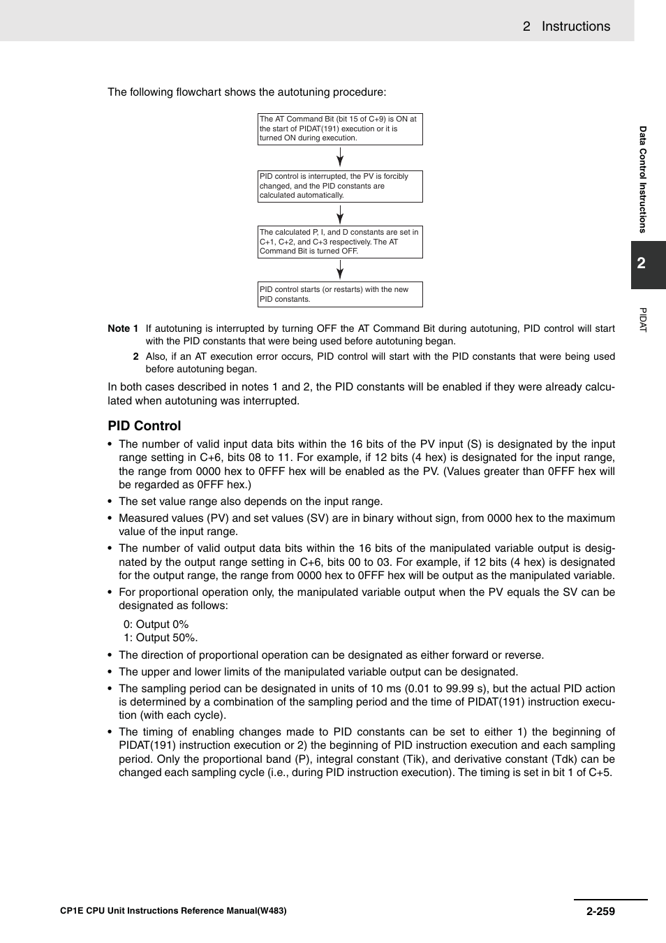 2 instructions, Pid control | Omron SYSMAC CP CP1E-N@@D@-@ User Manual | Page 295 / 467