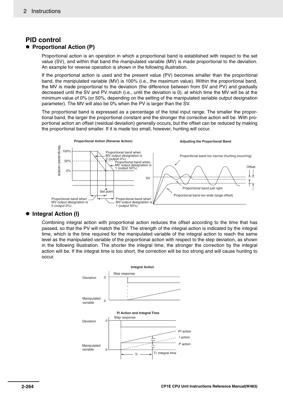 Pid control, 2 instructions, Proportional action (p) | Integral action (i) | Omron SYSMAC CP CP1E-N@@D@-@ User Manual | Page 300 / 467