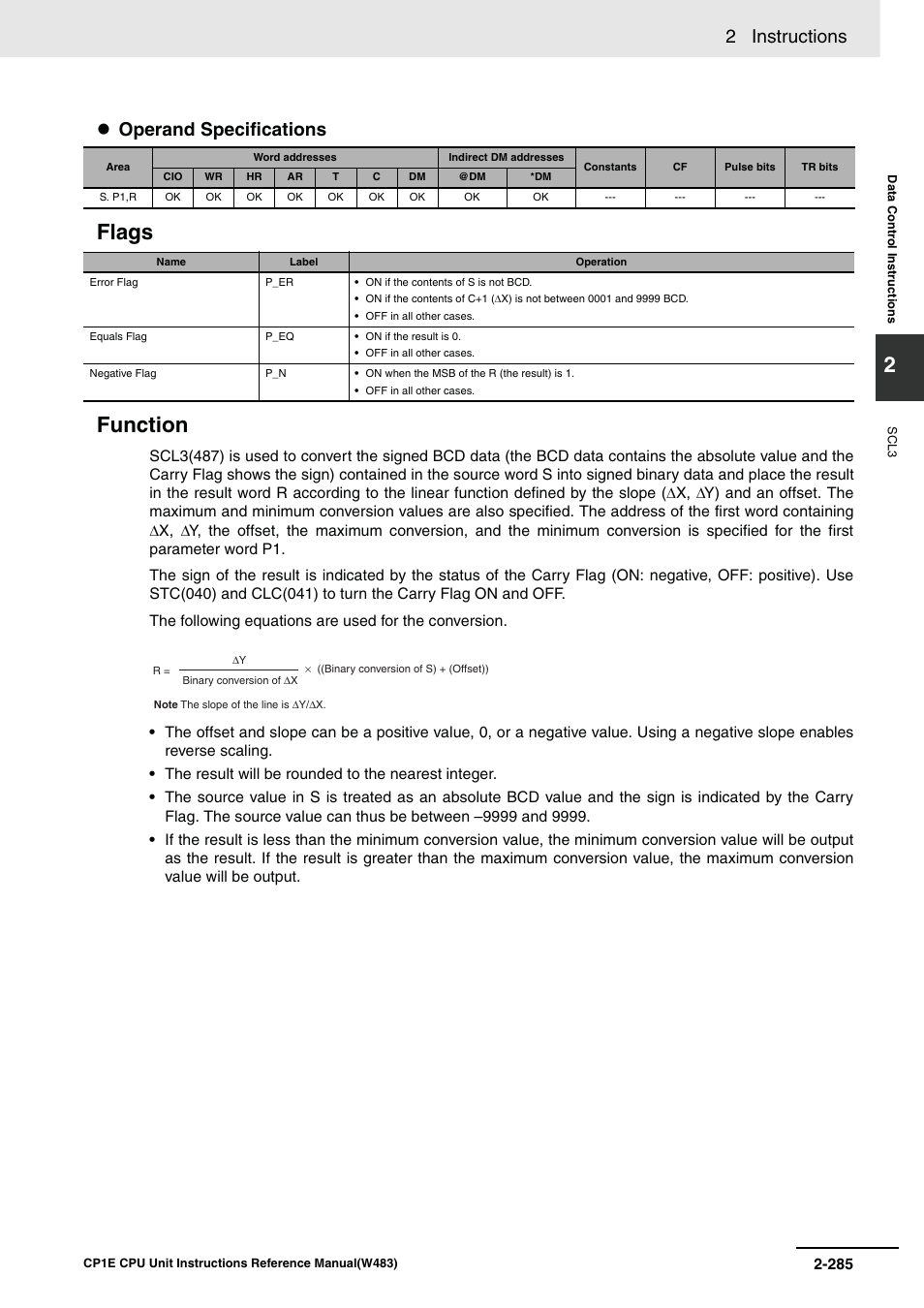 Flags function, 2 instructions, Operand specifications | Omron SYSMAC CP CP1E-N@@D@-@ User Manual | Page 321 / 467