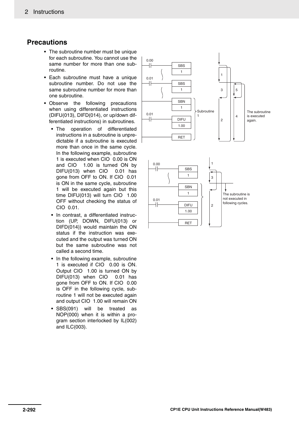 Precautions, 2 instructions | Omron SYSMAC CP CP1E-N@@D@-@ User Manual | Page 328 / 467
