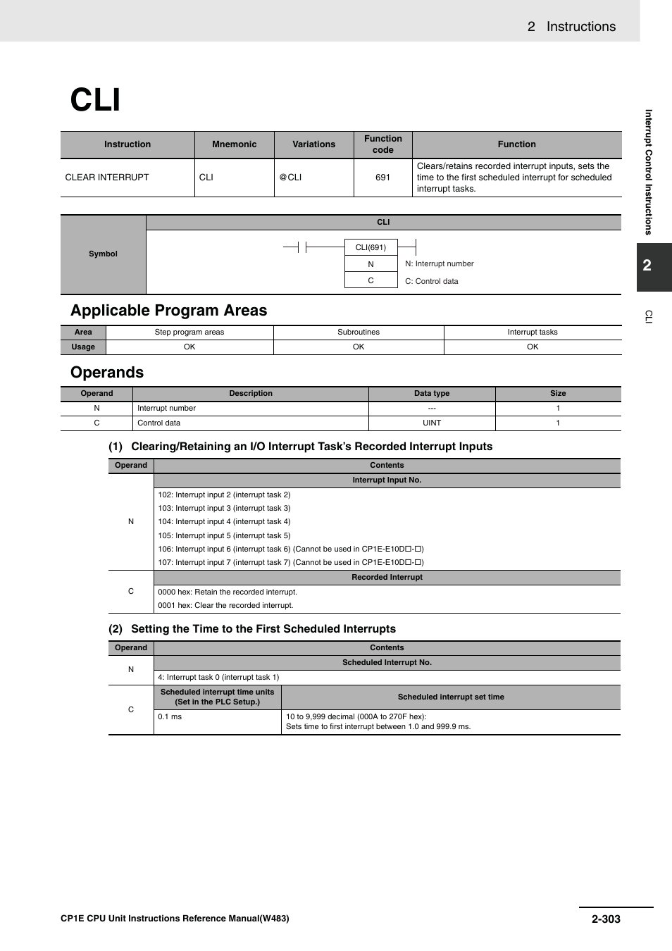 Applicable program areas operands, 2 instructions | Omron SYSMAC CP CP1E-N@@D@-@ User Manual | Page 339 / 467