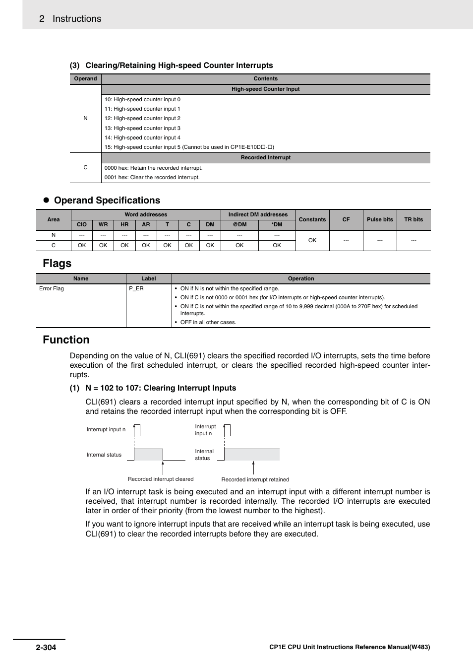 Flags function, 2 instructions, Operand specifications | Omron SYSMAC CP CP1E-N@@D@-@ User Manual | Page 340 / 467