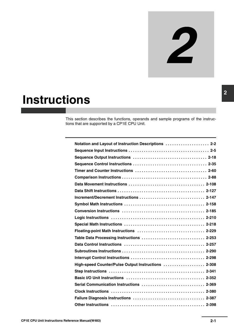 Instructions | Omron SYSMAC CP CP1E-N@@D@-@ User Manual | Page 37 / 467