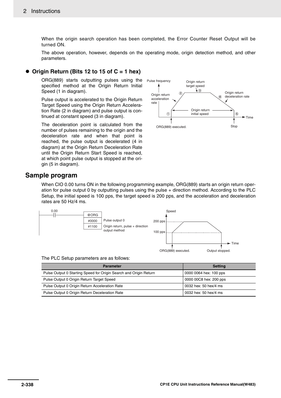 Sample program, 2 instructions | Omron SYSMAC CP CP1E-N@@D@-@ User Manual | Page 374 / 467