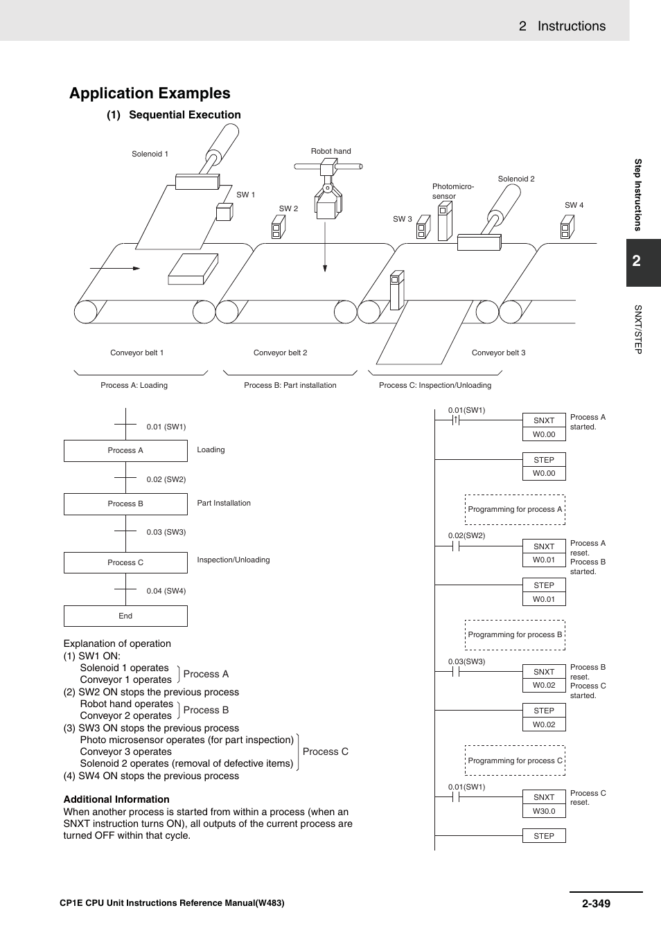 Application examples, 2 instructions | Omron SYSMAC CP CP1E-N@@D@-@ User Manual | Page 385 / 467
