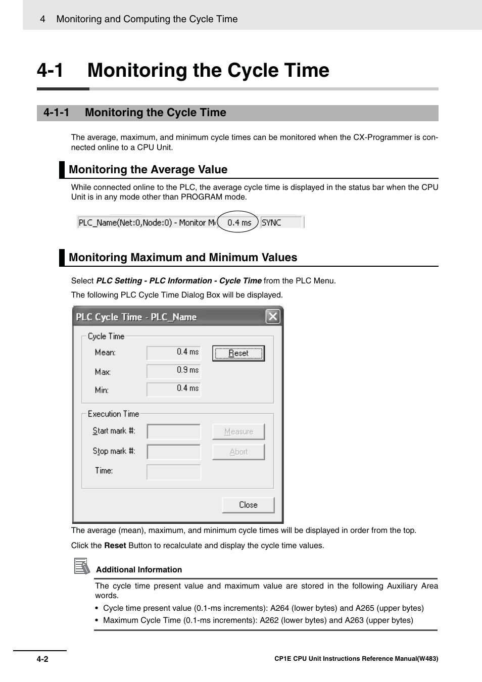 1 monitoring the cycle time | Omron SYSMAC CP CP1E-N@@D@-@ User Manual | Page 450 / 467