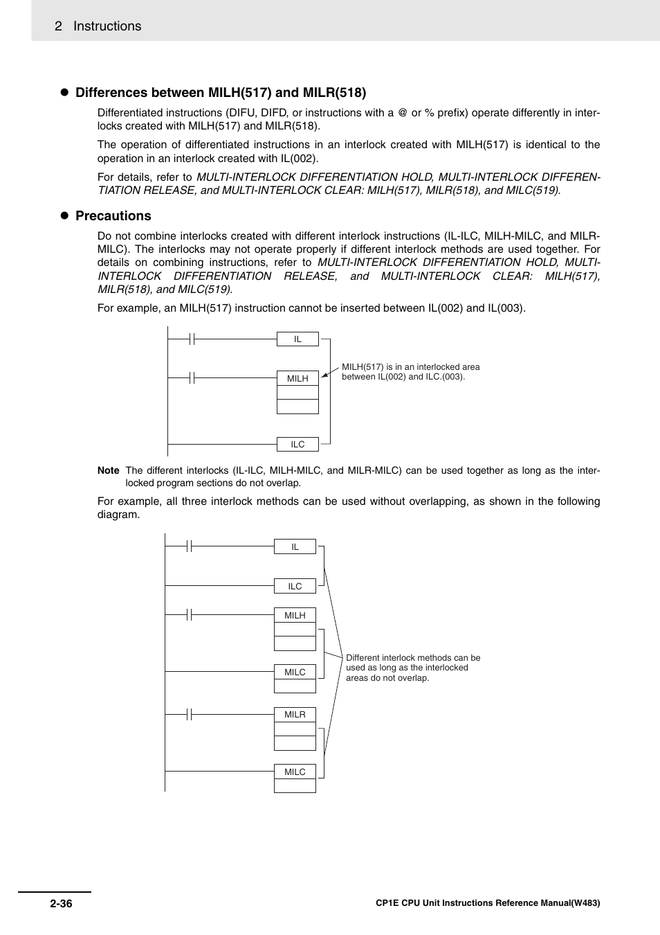 2 instructions, Precautions | Omron SYSMAC CP CP1E-N@@D@-@ User Manual | Page 72 / 467