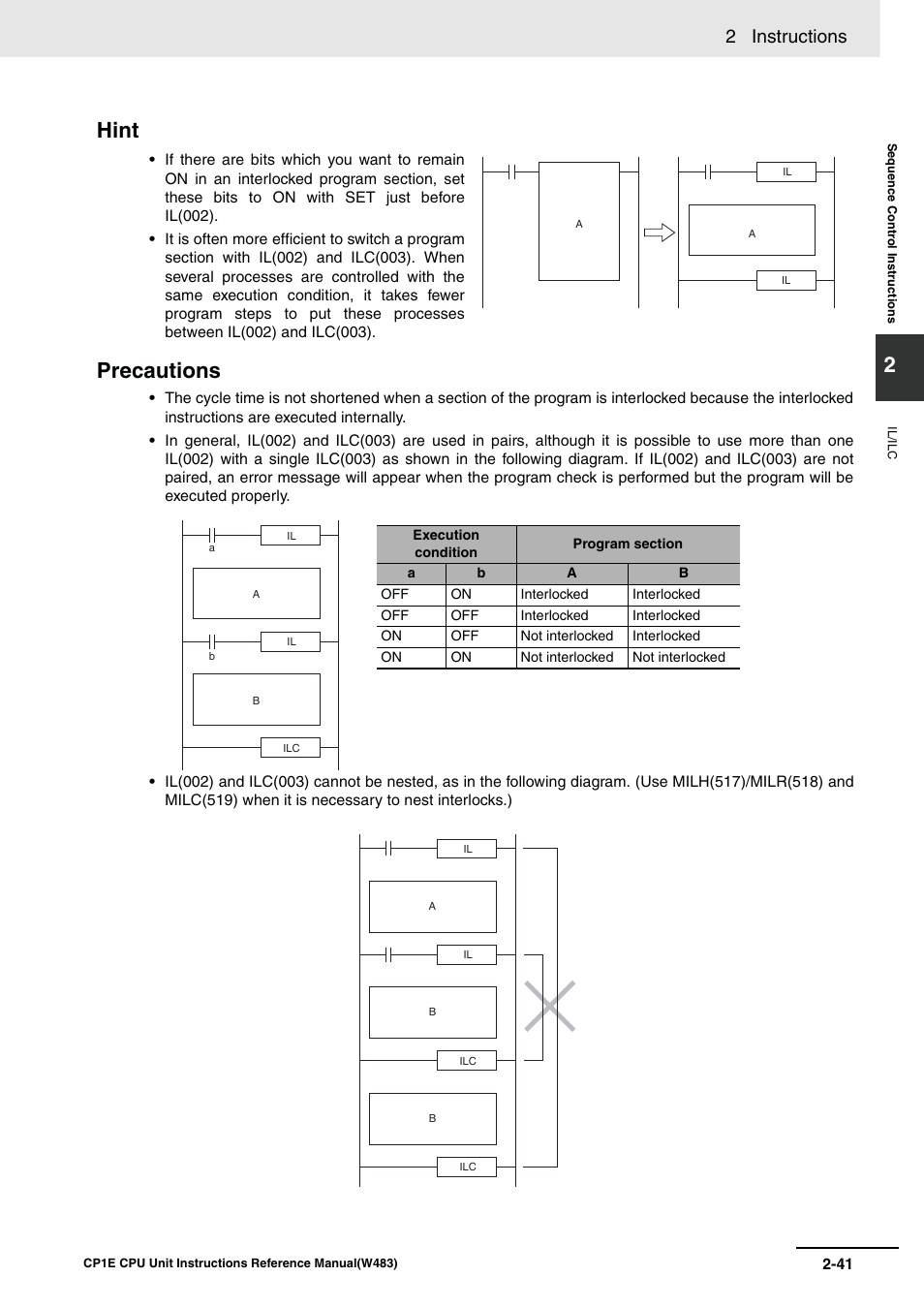 Hint precautions, 2 instructions | Omron SYSMAC CP CP1E-N@@D@-@ User Manual | Page 77 / 467