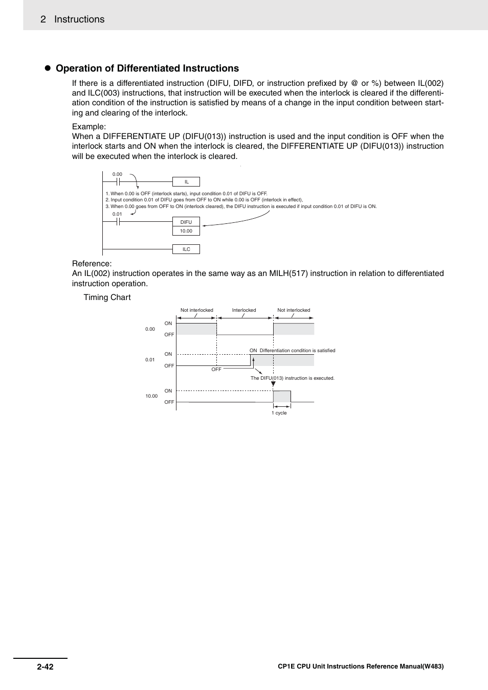 2 instructions, Operation of differentiated instructions | Omron SYSMAC CP CP1E-N@@D@-@ User Manual | Page 78 / 467