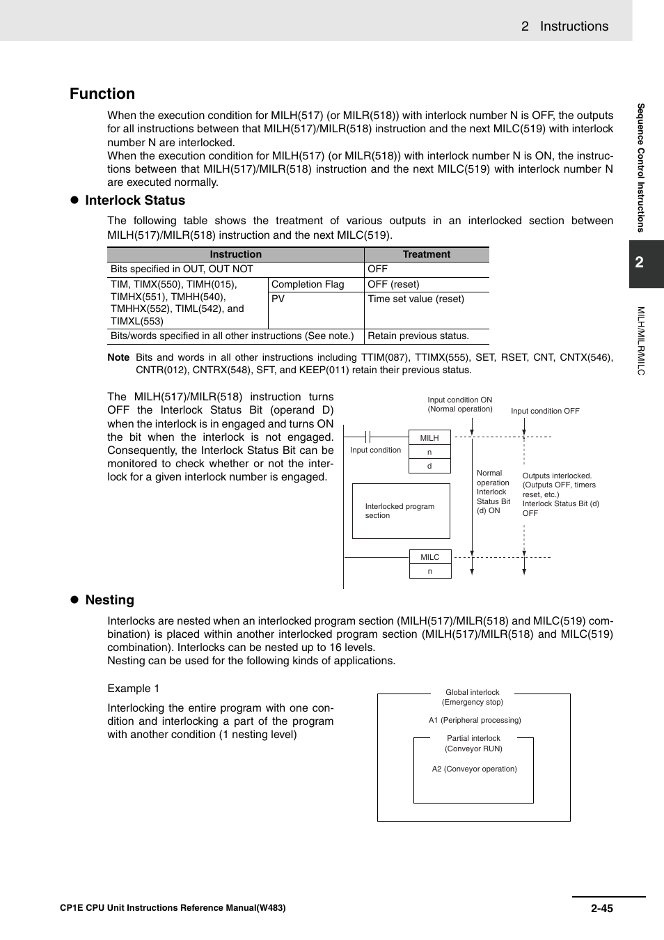 Function, 2 instructions, Interlock status | Nesting | Omron SYSMAC CP CP1E-N@@D@-@ User Manual | Page 81 / 467