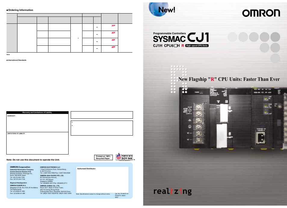 Omron Sysmac CJ1 CPU6 HR User Manual | 2 pages