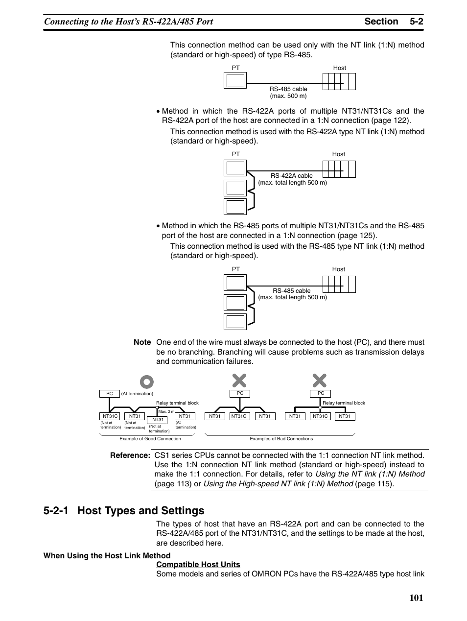 2-1 host types and settings | Omron Programmable Terminals NT31 NT31C User Manual | Page 112 / 296