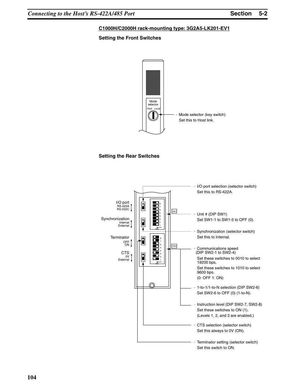 Setting the rear switches | Omron Programmable Terminals NT31 NT31C User Manual | Page 115 / 296