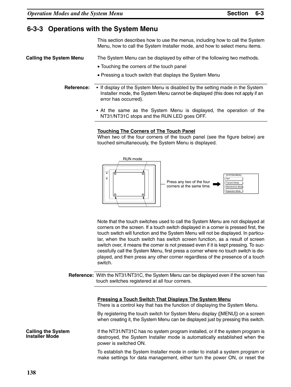 3-3 operations with the system menu | Omron Programmable Terminals NT31 NT31C User Manual | Page 148 / 296