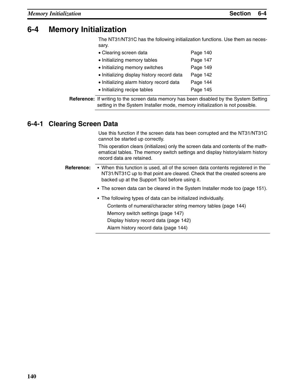 4 memory initialization, 4-1 clearing screen data | Omron Programmable Terminals NT31 NT31C User Manual | Page 150 / 296