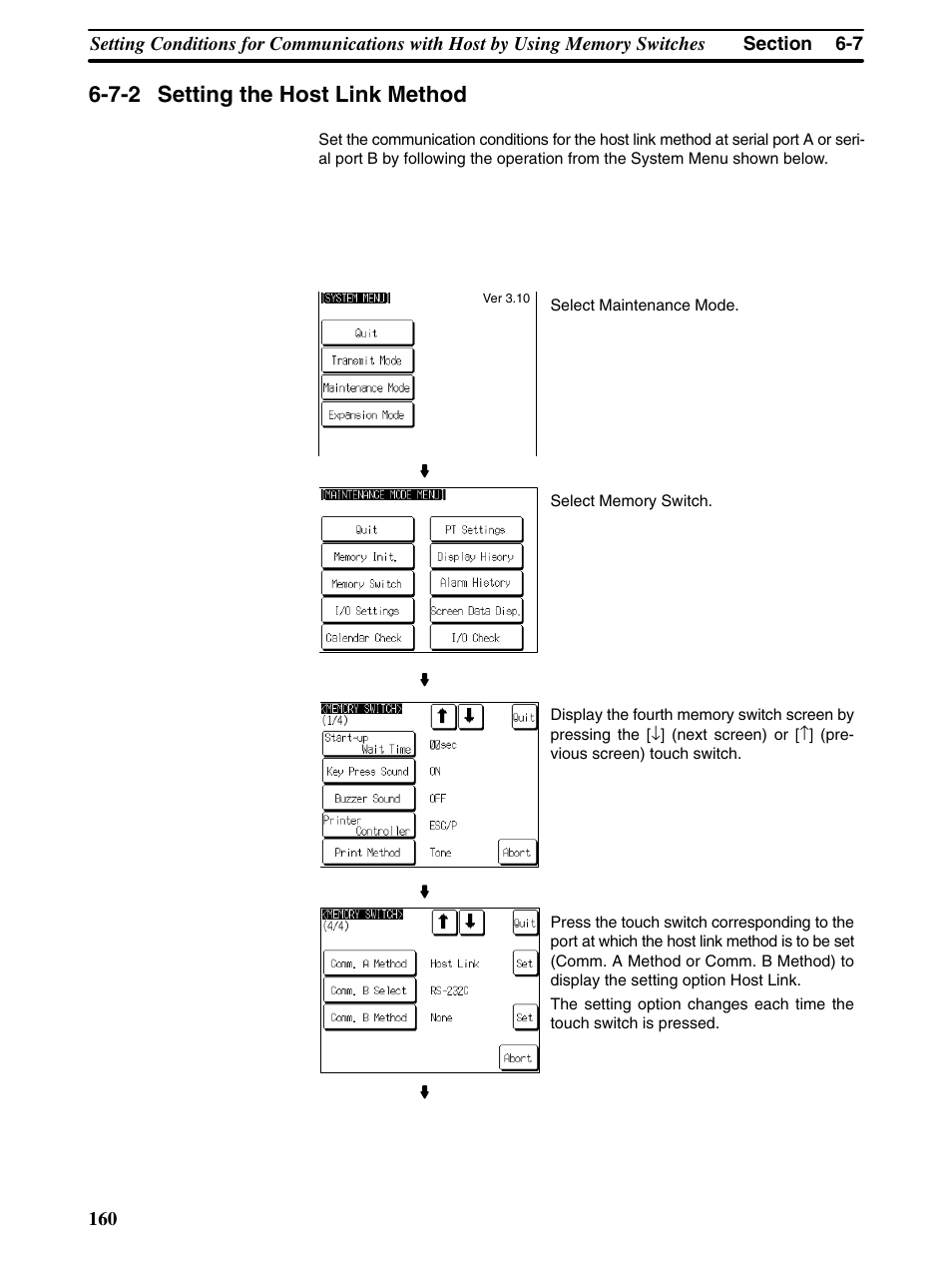 7-2 setting the host link method | Omron Programmable Terminals NT31 NT31C User Manual | Page 170 / 296