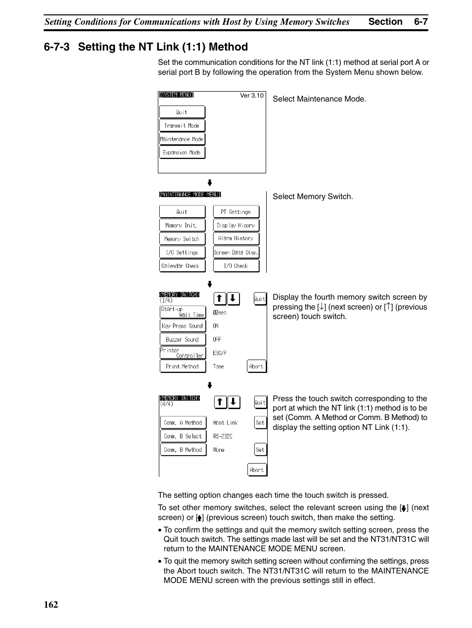 7-3 setting the nt link (1:1) method | Omron Programmable Terminals NT31 NT31C User Manual | Page 172 / 296