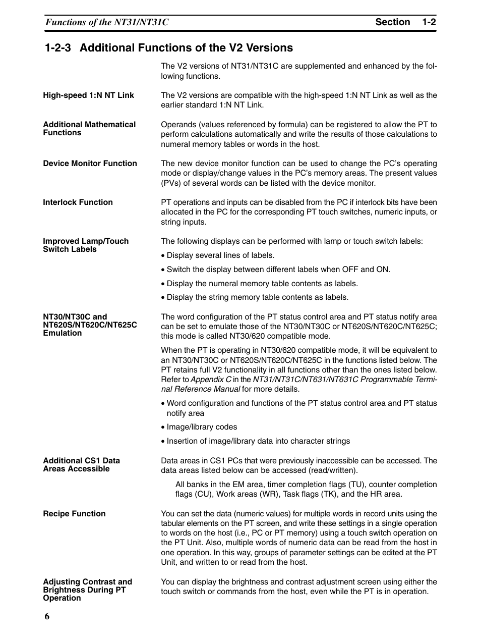 2-3 additional functions of the v2 versions | Omron Programmable Terminals NT31 NT31C User Manual | Page 18 / 296