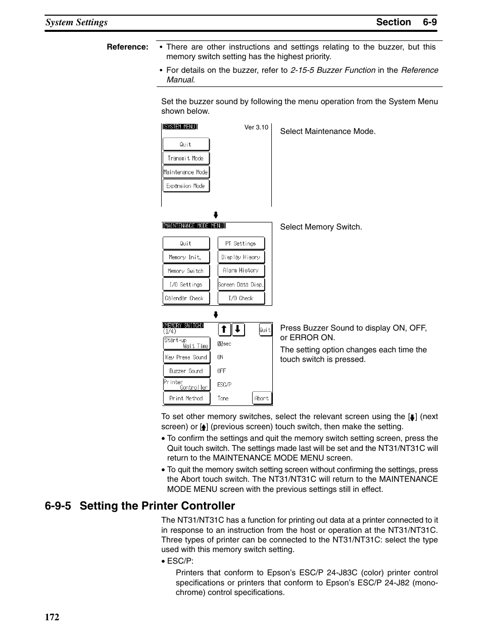 9-5 setting the printer controller | Omron Programmable Terminals NT31 NT31C User Manual | Page 182 / 296
