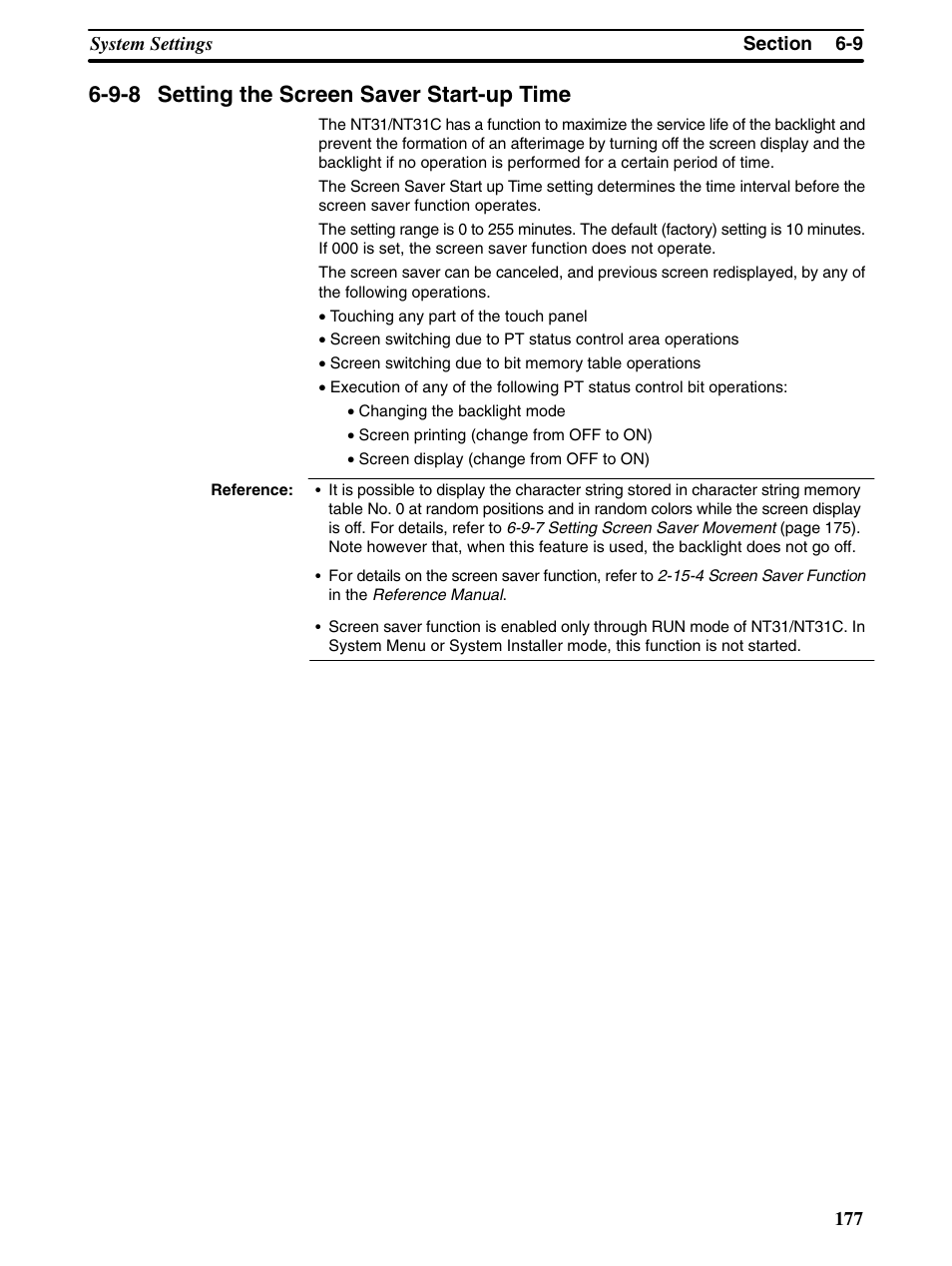 9-8 setting the screen saver start-up time | Omron Programmable Terminals NT31 NT31C User Manual | Page 187 / 296