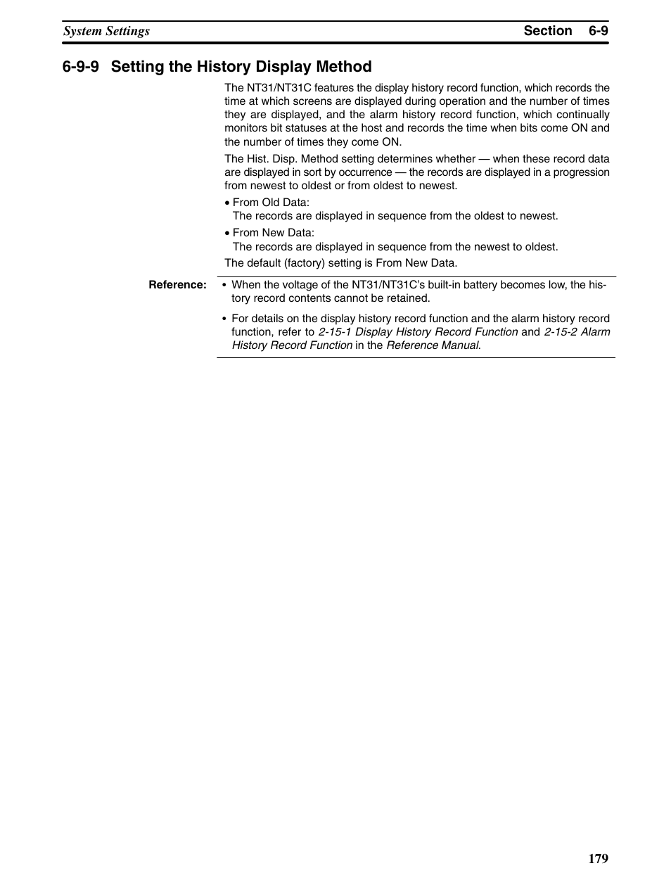 9-9 setting the history display method | Omron Programmable Terminals NT31 NT31C User Manual | Page 189 / 296