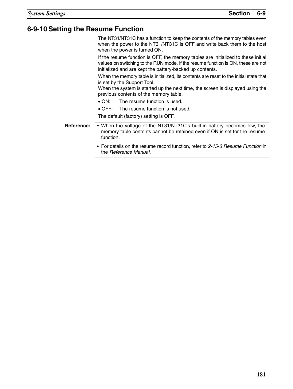 9-10 setting the resume function | Omron Programmable Terminals NT31 NT31C User Manual | Page 191 / 296