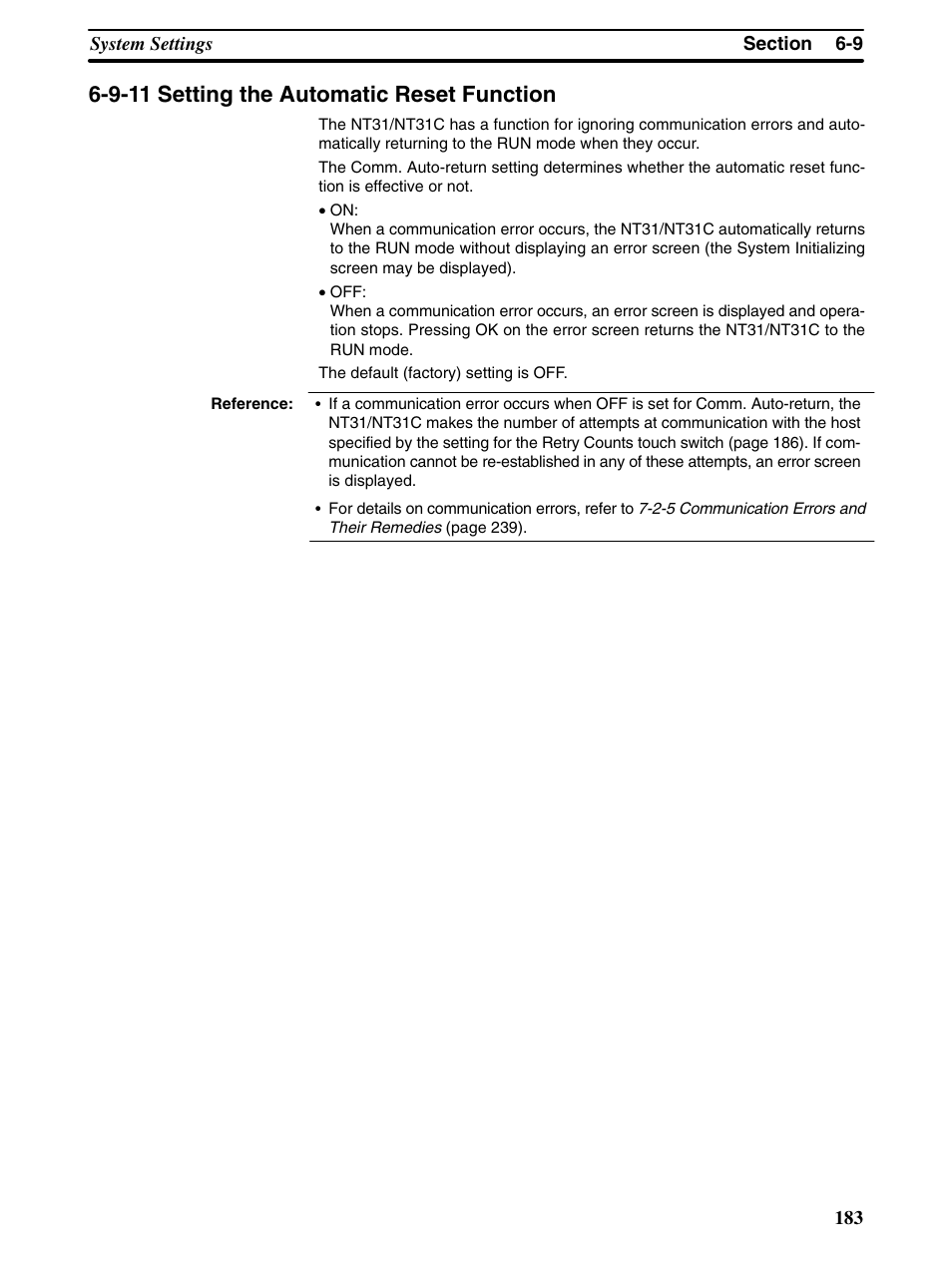 9-11 setting the automatic reset function | Omron Programmable Terminals NT31 NT31C User Manual | Page 193 / 296