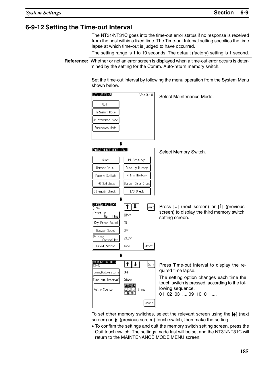 9-12 setting the time-out interval | Omron Programmable Terminals NT31 NT31C User Manual | Page 195 / 296