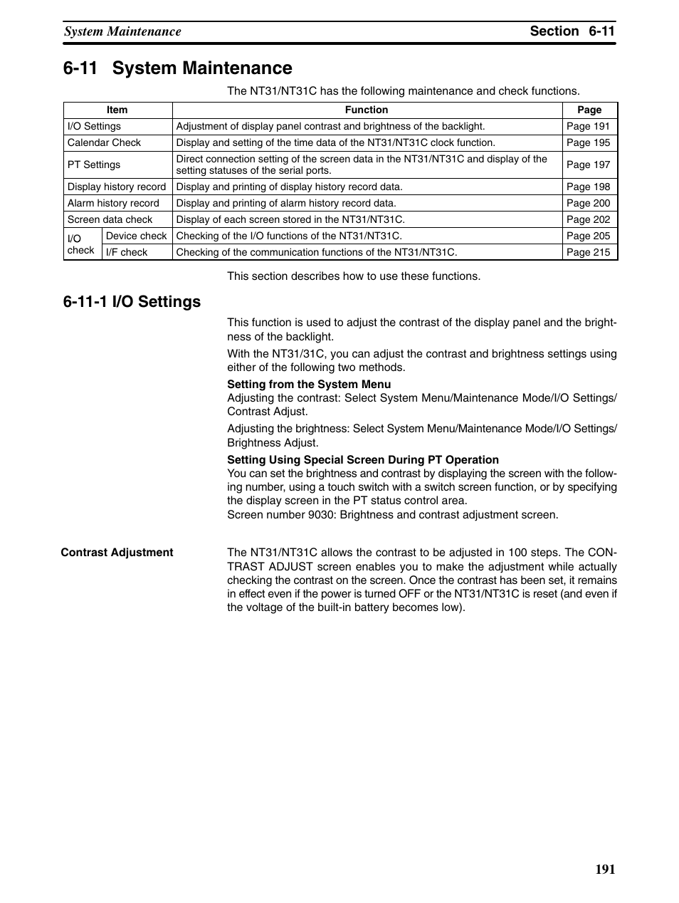 11 system maintenance, 11-1 i/o settings | Omron Programmable Terminals NT31 NT31C User Manual | Page 201 / 296