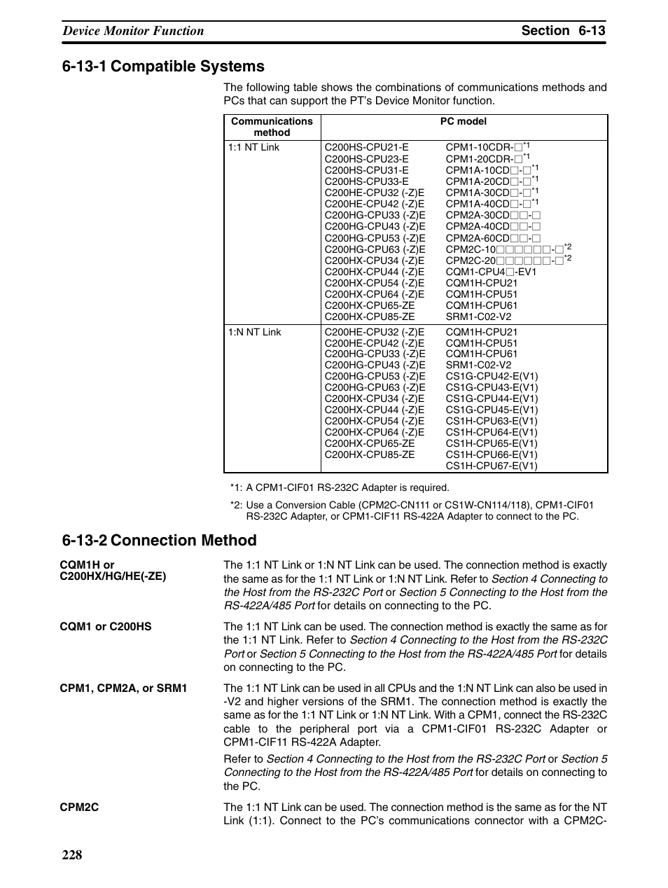 13-1 compatible systems, 13-2 connection method | Omron Programmable Terminals NT31 NT31C User Manual | Page 238 / 296