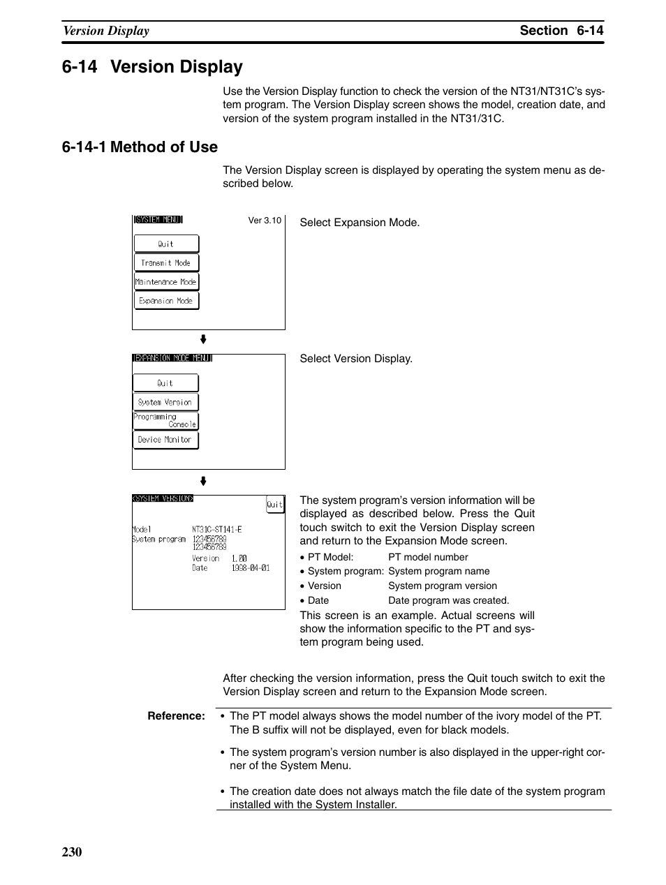14 version display, 14-1 method of use | Omron Programmable Terminals NT31 NT31C User Manual | Page 240 / 296
