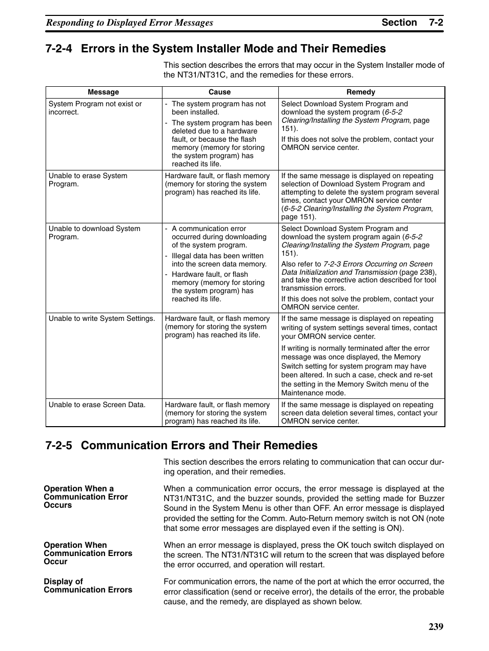 2-5 communication errors and their remedies | Omron Programmable Terminals NT31 NT31C User Manual | Page 249 / 296