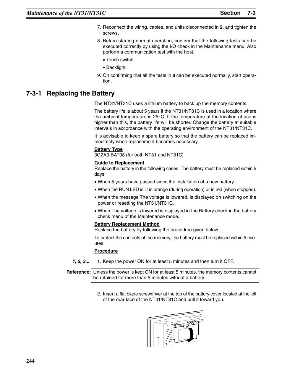 3-1 replacing the battery | Omron Programmable Terminals NT31 NT31C User Manual | Page 254 / 296