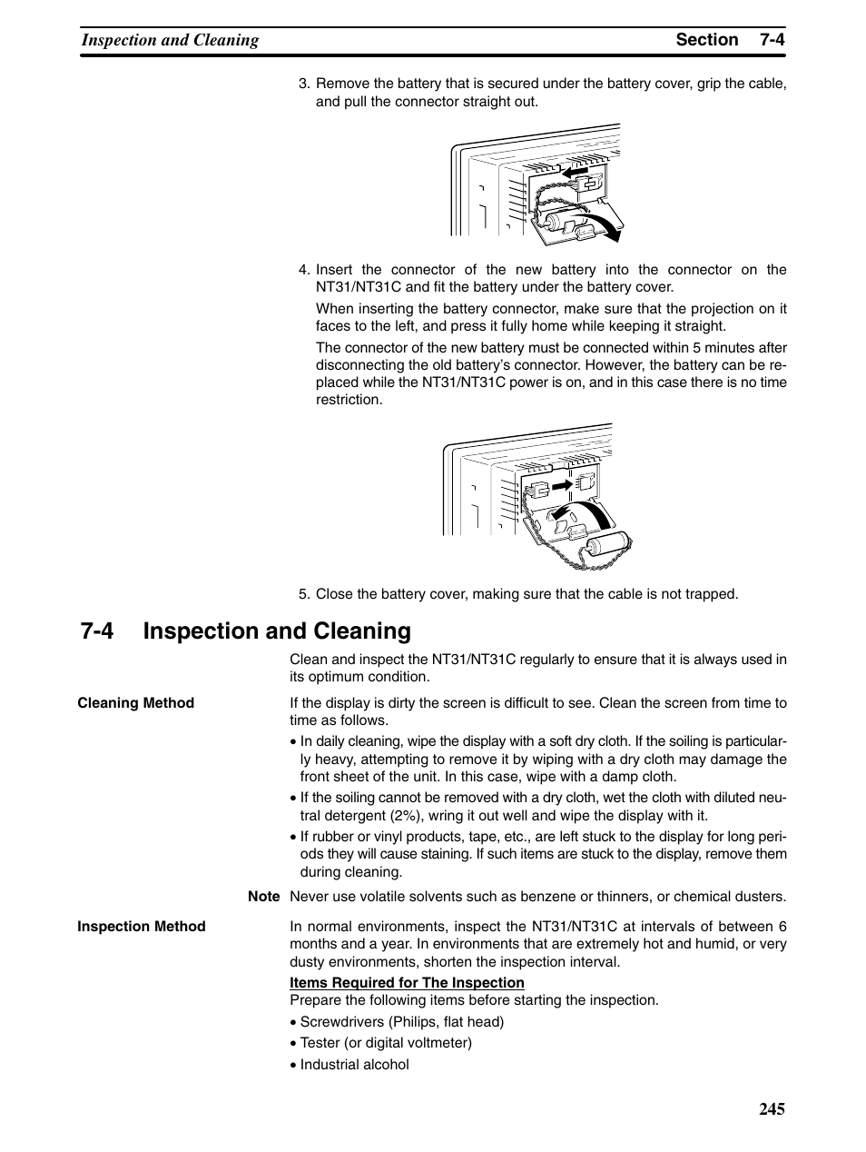 4 inspection and cleaning | Omron Programmable Terminals NT31 NT31C User Manual | Page 255 / 296