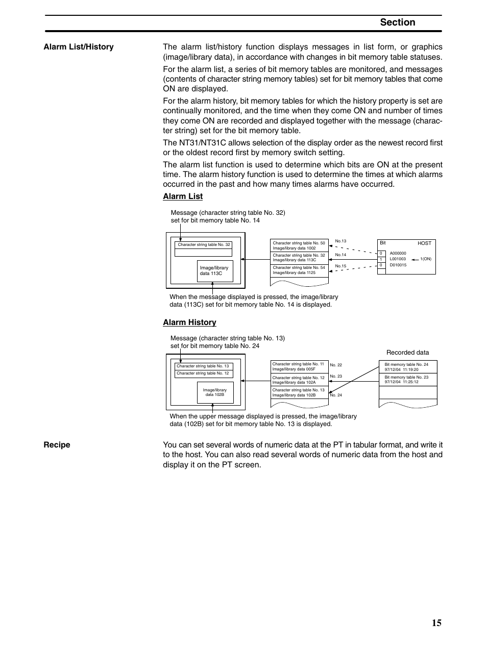 Alarm history | Omron Programmable Terminals NT31 NT31C User Manual | Page 27 / 296