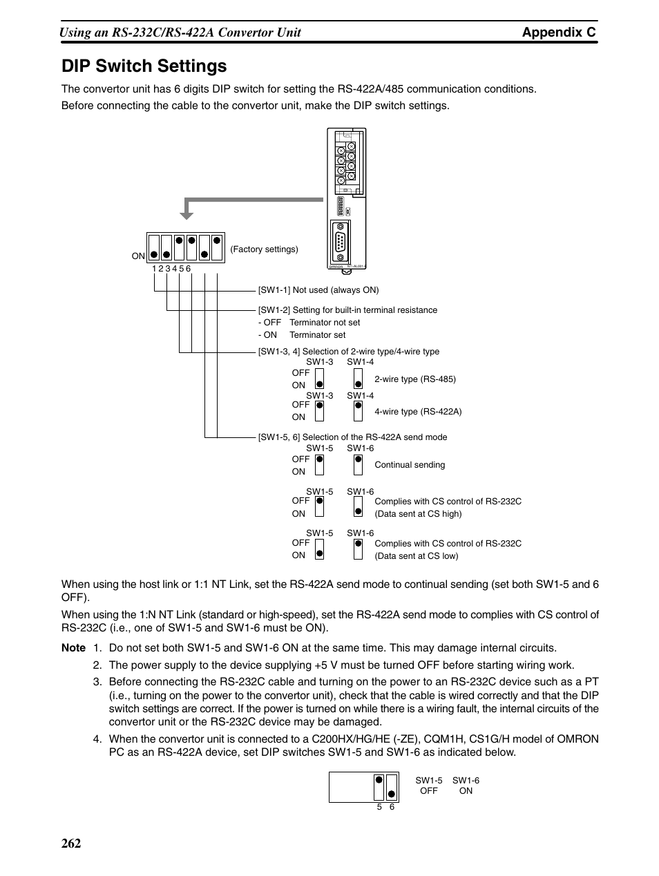 Dip switch settings | Omron Programmable Terminals NT31 NT31C User Manual | Page 270 / 296