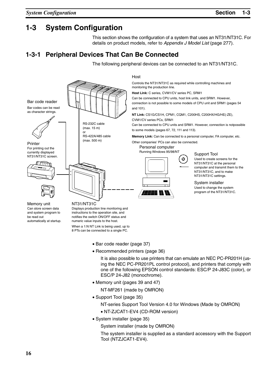 3 system configuration, 3-1 peripheral devices that can be connected | Omron Programmable Terminals NT31 NT31C User Manual | Page 28 / 296