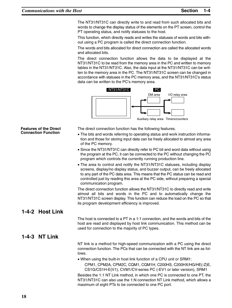 4-2 host link, 4-3 nt link | Omron Programmable Terminals NT31 NT31C User Manual | Page 30 / 296