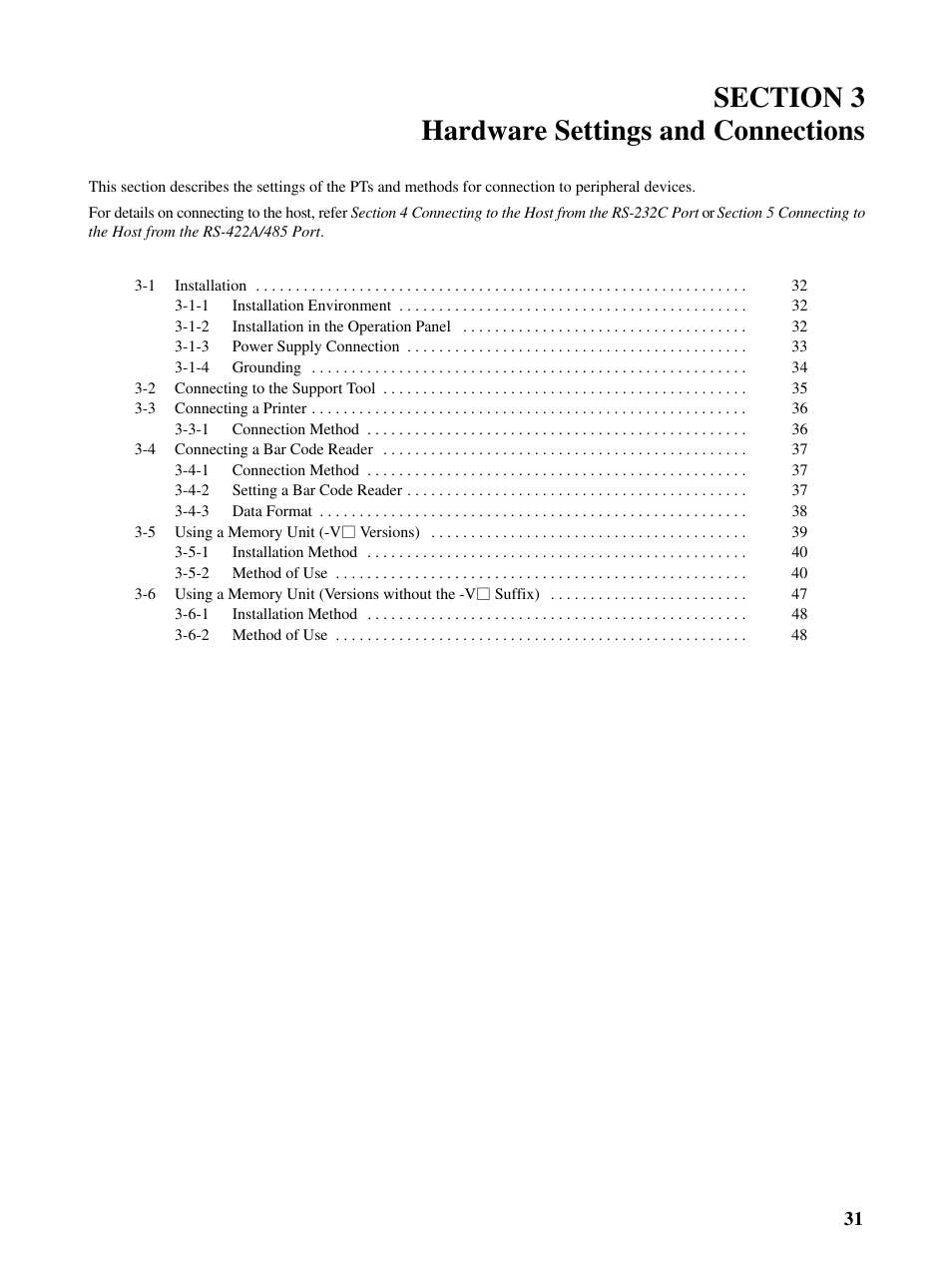 Section 3 hardware settings and connections | Omron Programmable Terminals NT31 NT31C User Manual | Page 42 / 296