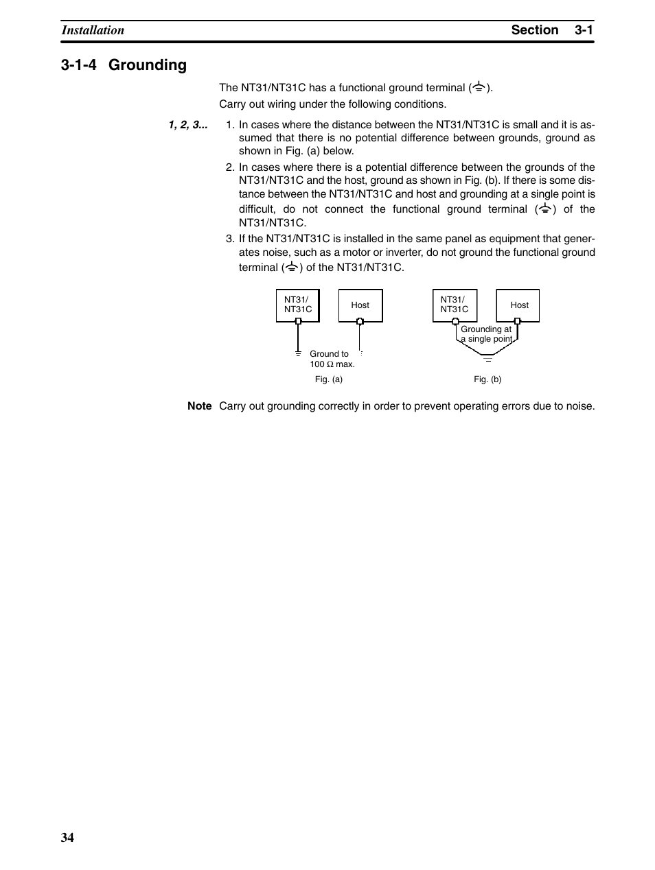 1-4 grounding | Omron Programmable Terminals NT31 NT31C User Manual | Page 45 / 296