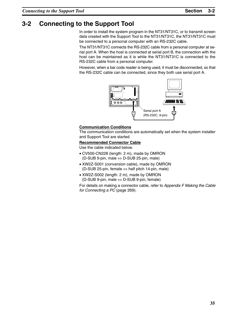 2 connecting to the support tool | Omron Programmable Terminals NT31 NT31C User Manual | Page 46 / 296