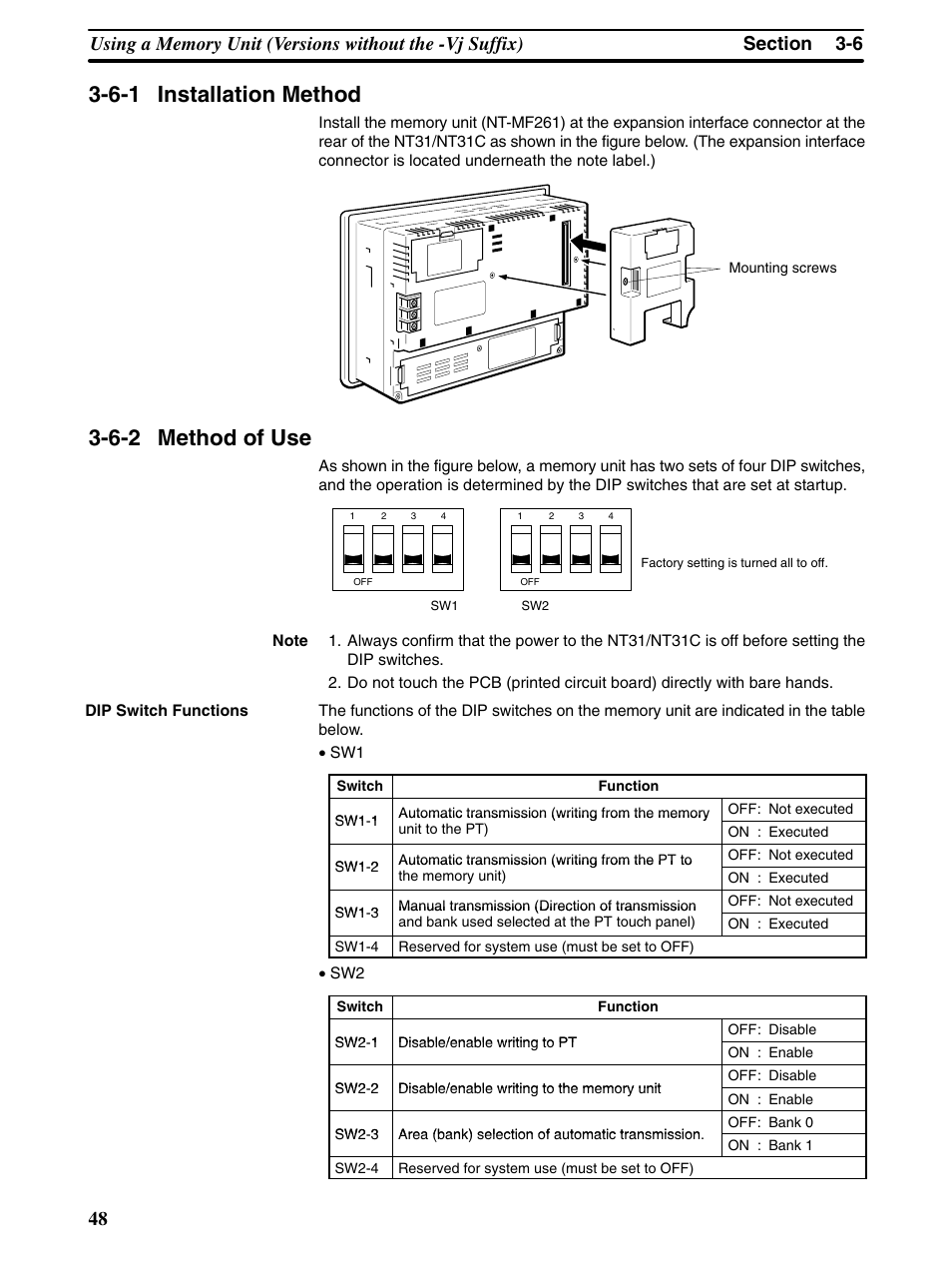 6-1 installation method, 6-2 method of use | Omron Programmable Terminals NT31 NT31C User Manual | Page 59 / 296