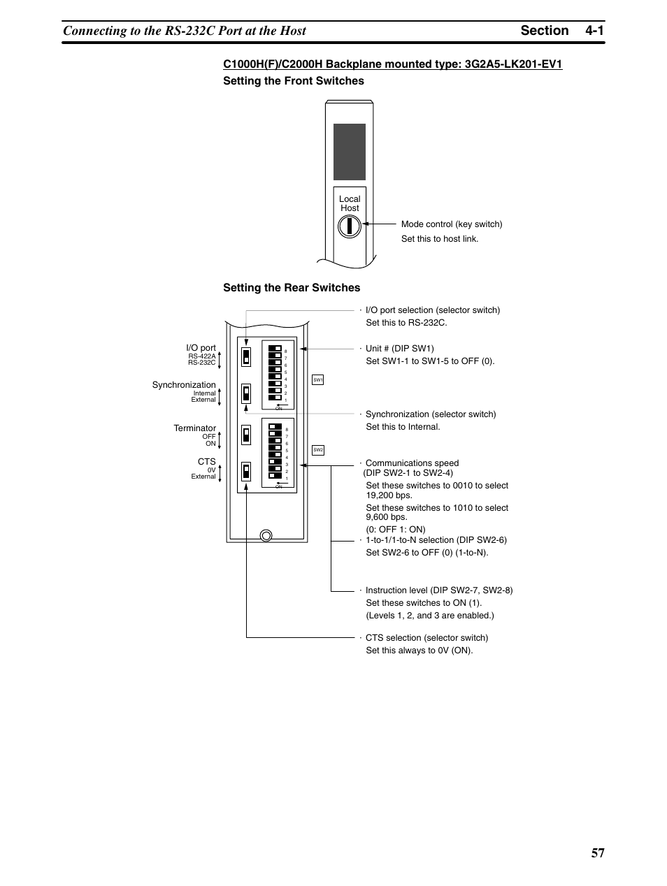 Setting the rear switches | Omron Programmable Terminals NT31 NT31C User Manual | Page 68 / 296