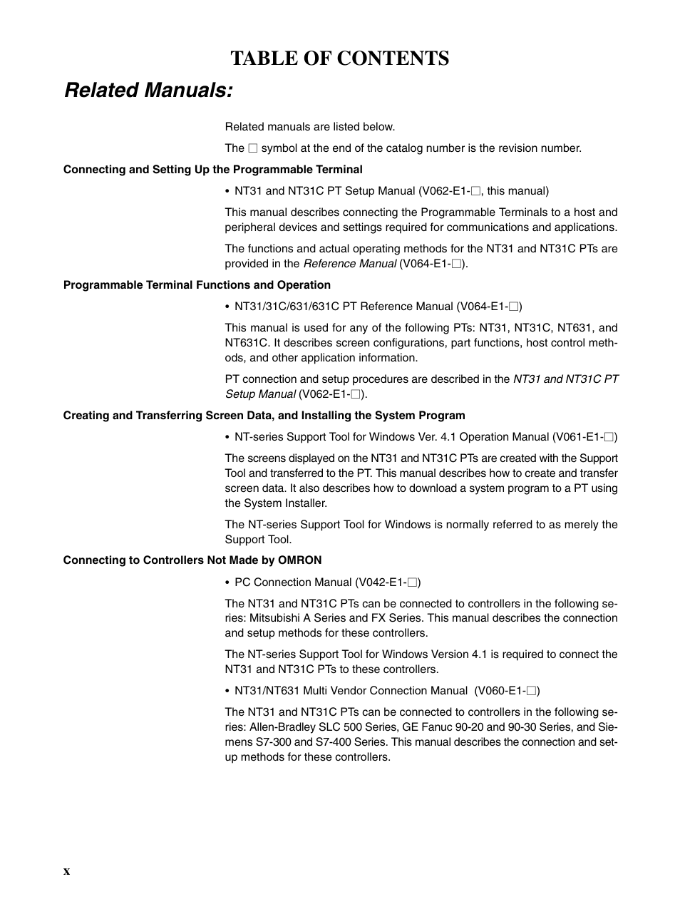 Omron Programmable Terminals NT31 NT31C User Manual | Page 9 / 296