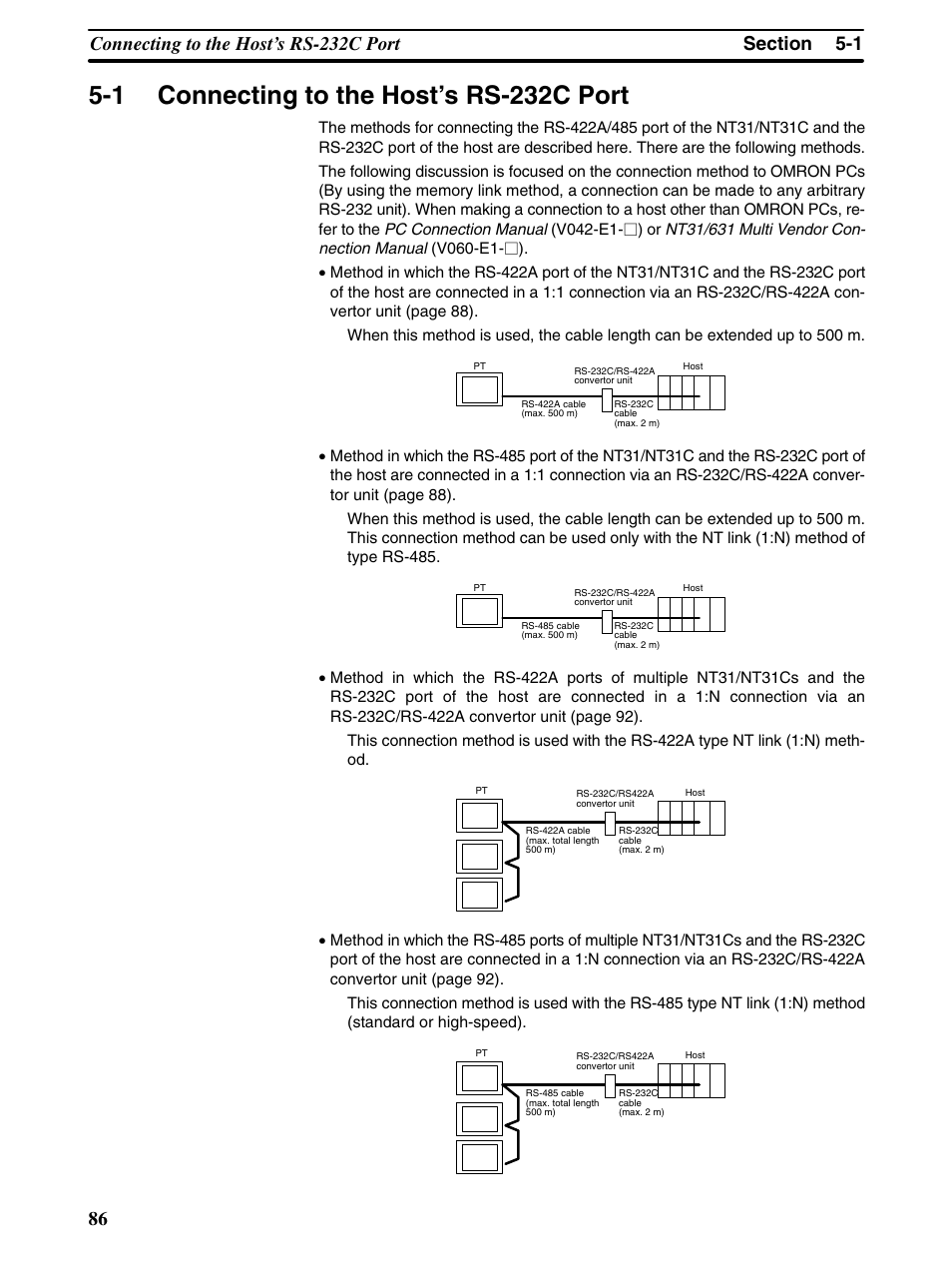 1 connecting to the host’s rs-232c port | Omron Programmable Terminals NT31 NT31C User Manual | Page 97 / 296