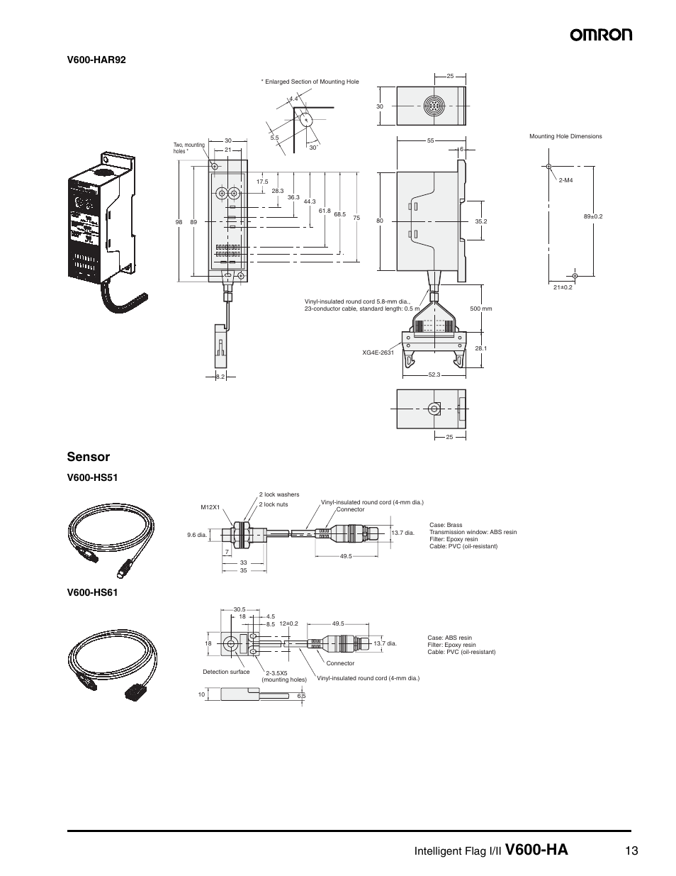 V600-ha, Sensor, Intelligent flag i/ii | Omron V600-HA User Manual | Page 12 / 15